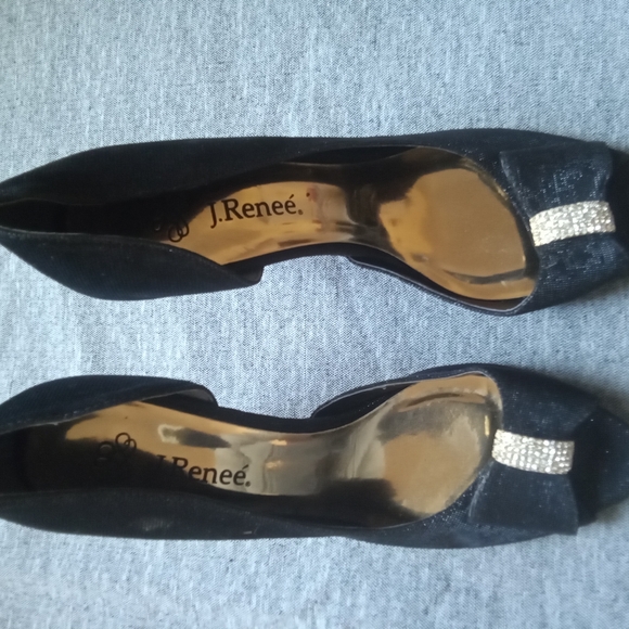 J Renee Black Glitter Peep toe Pump Size 9M - Picture 4 of 4